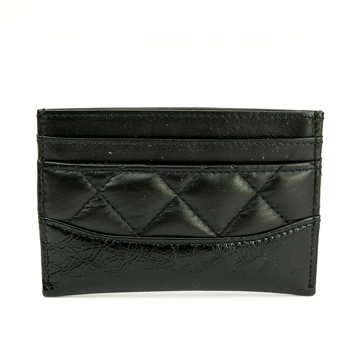 Back view of Chanel Gabrielle Quilted Black Lambskin & Calf Leather Card Case