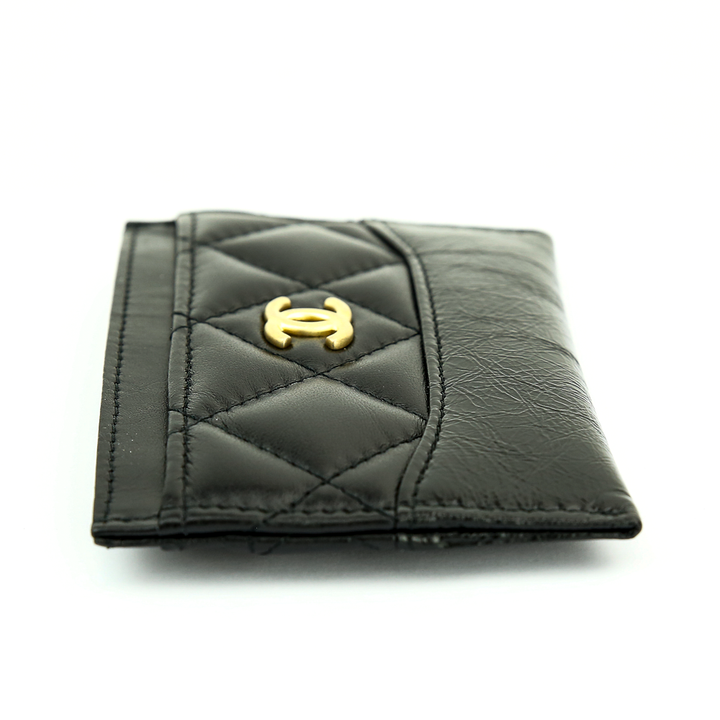 Side view of Chanel Gabrielle Quilted Black Lambskin & Calf Leather Card Case