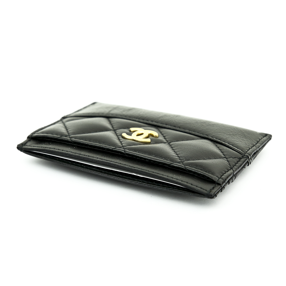 Top view of Chanel Gabrielle Quilted Black Lambskin & Calf Leather Card Case