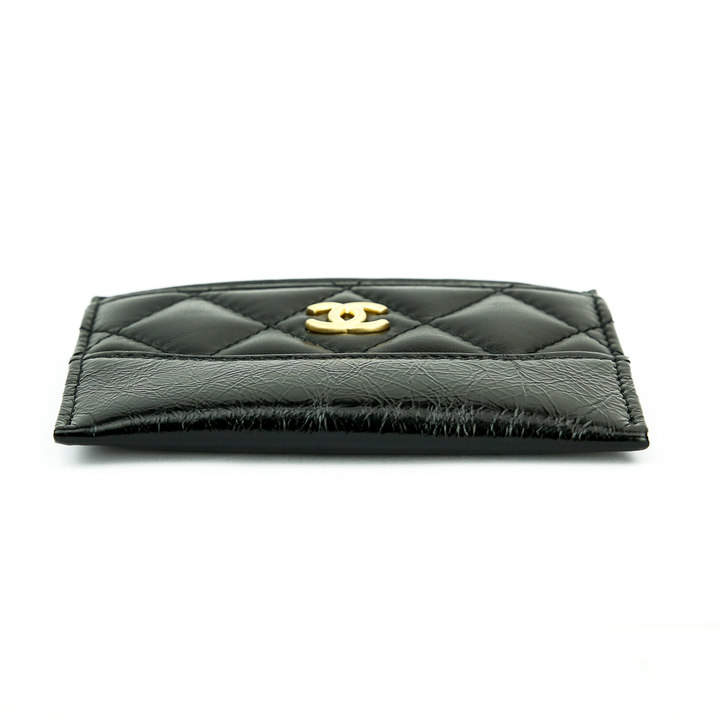 Base view of Chanel Gabrielle Quilted Black Lambskin & Calf Leather Card Case