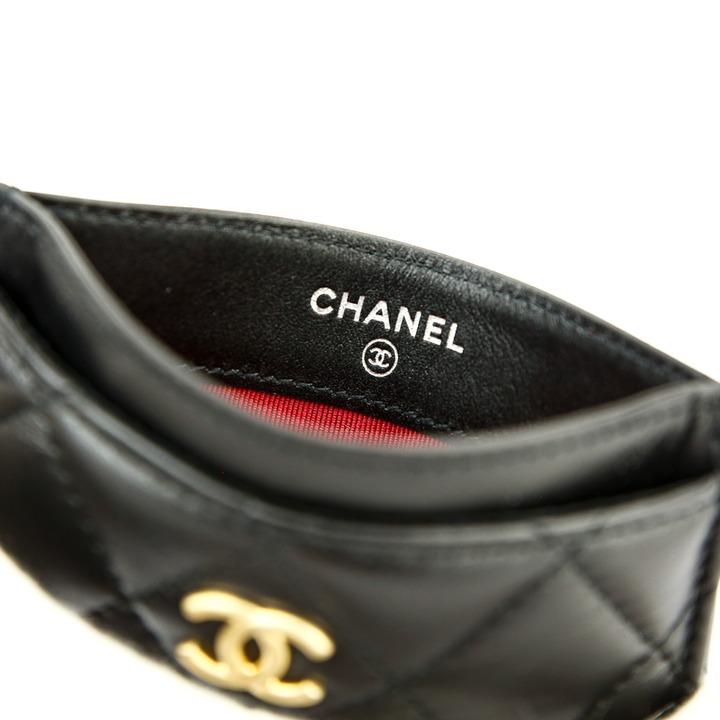 Chanel Gabrielle Quilted Black Lambskin & Calf Leather Card Case