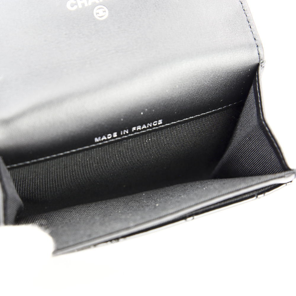 Interior view of Chanel 2.55 Reissue Quilted Black Patent Leather Card Holder