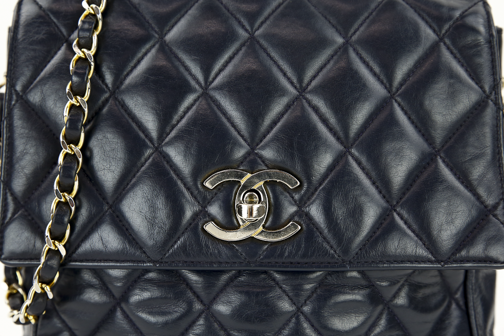 Chanel Vintage Navy Quilted Lambskin Crossbody Bag