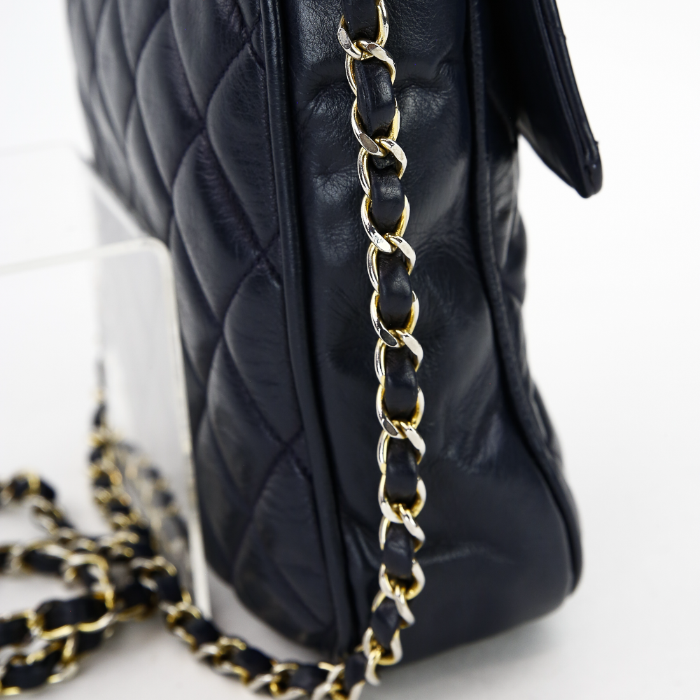 chain view of Chanel Vintage Navy Quilted Lambskin Crossbody Bag