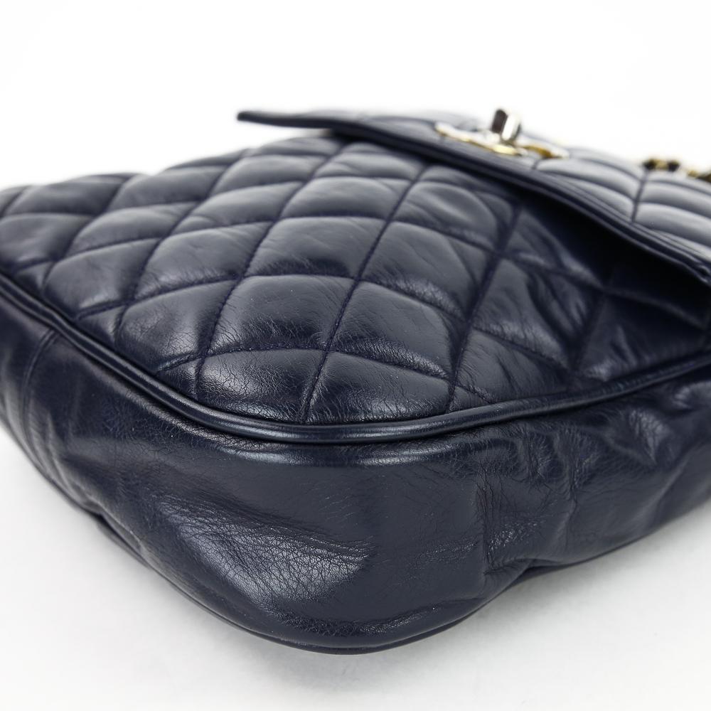 corner view of Chanel Vintage Navy Quilted Lambskin Crossbody Bag