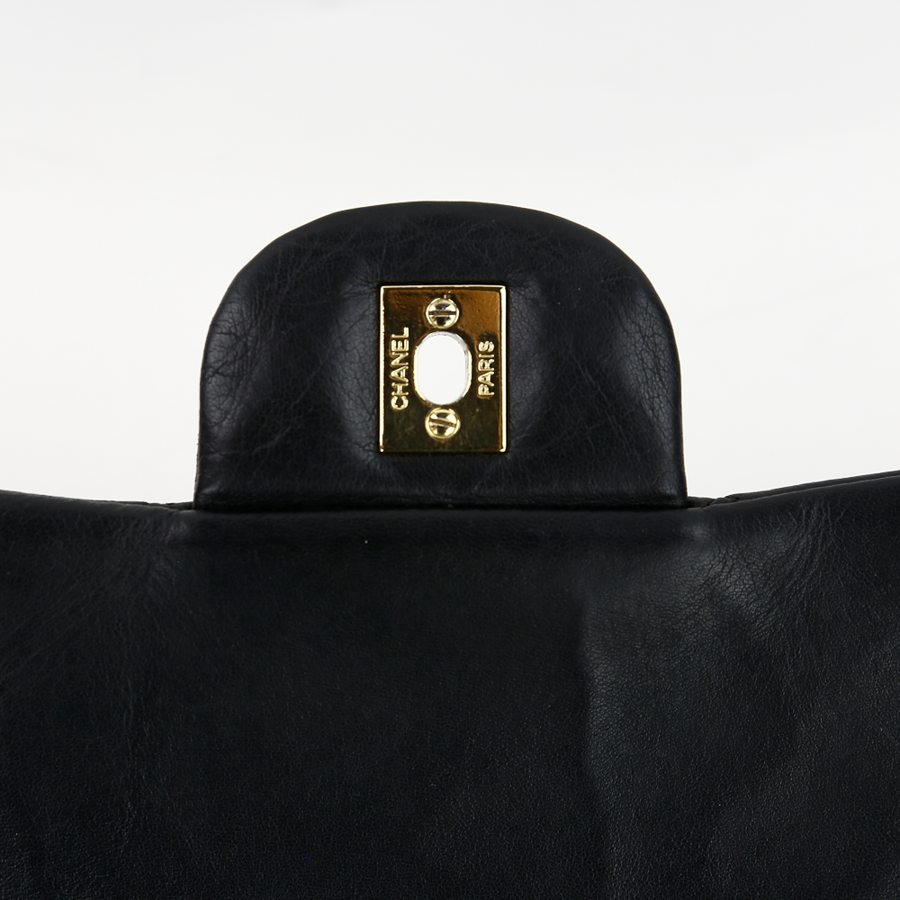 Chanel Black Lambskin Single Flap Maxi Handbag
