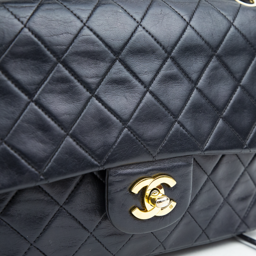 lock view of Chanel Vintage Navy Small Classic Double Flap