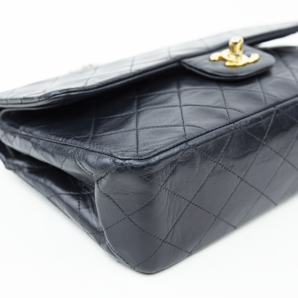 corner view of Chanel Vintage Navy Small Classic Double Flap