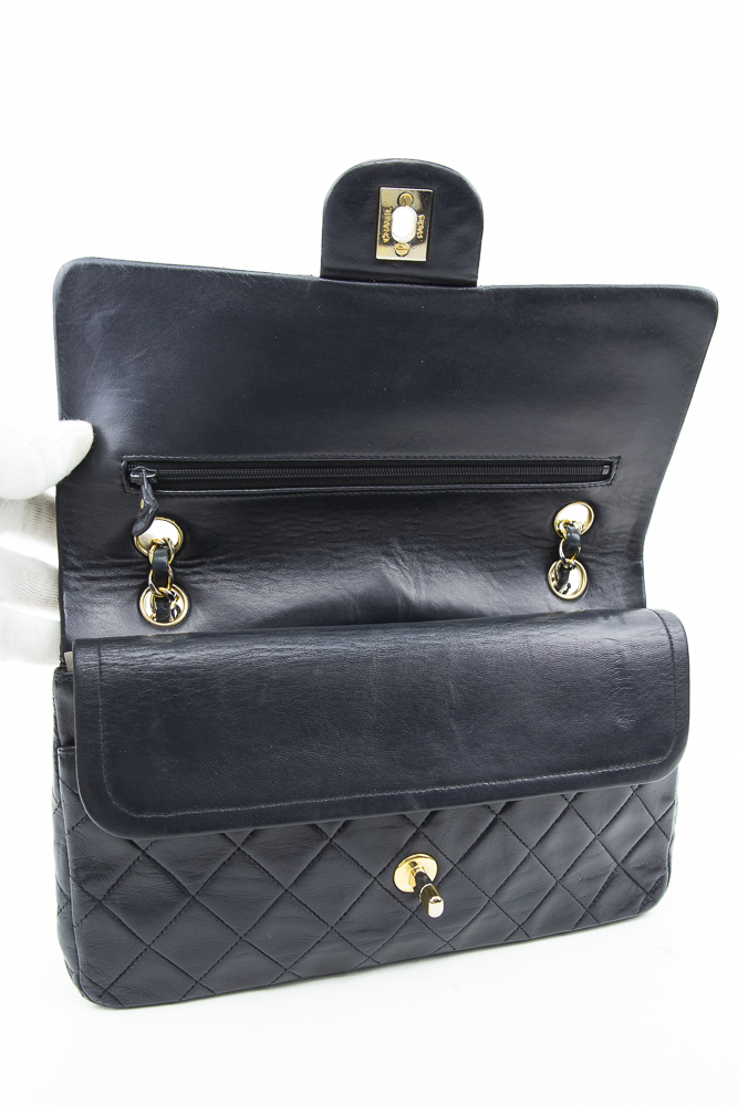 interior view of Chanel Vintage Navy Small Classic Double Flap