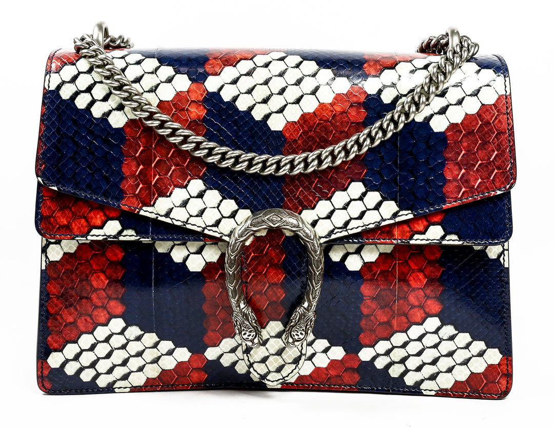 Gucci Red, White & Blue Python Leather Medium Dionysus Shoulder Bag