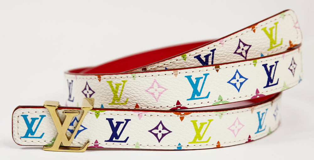 Louis Vuitton White & Multicolor Leather Slim Belt