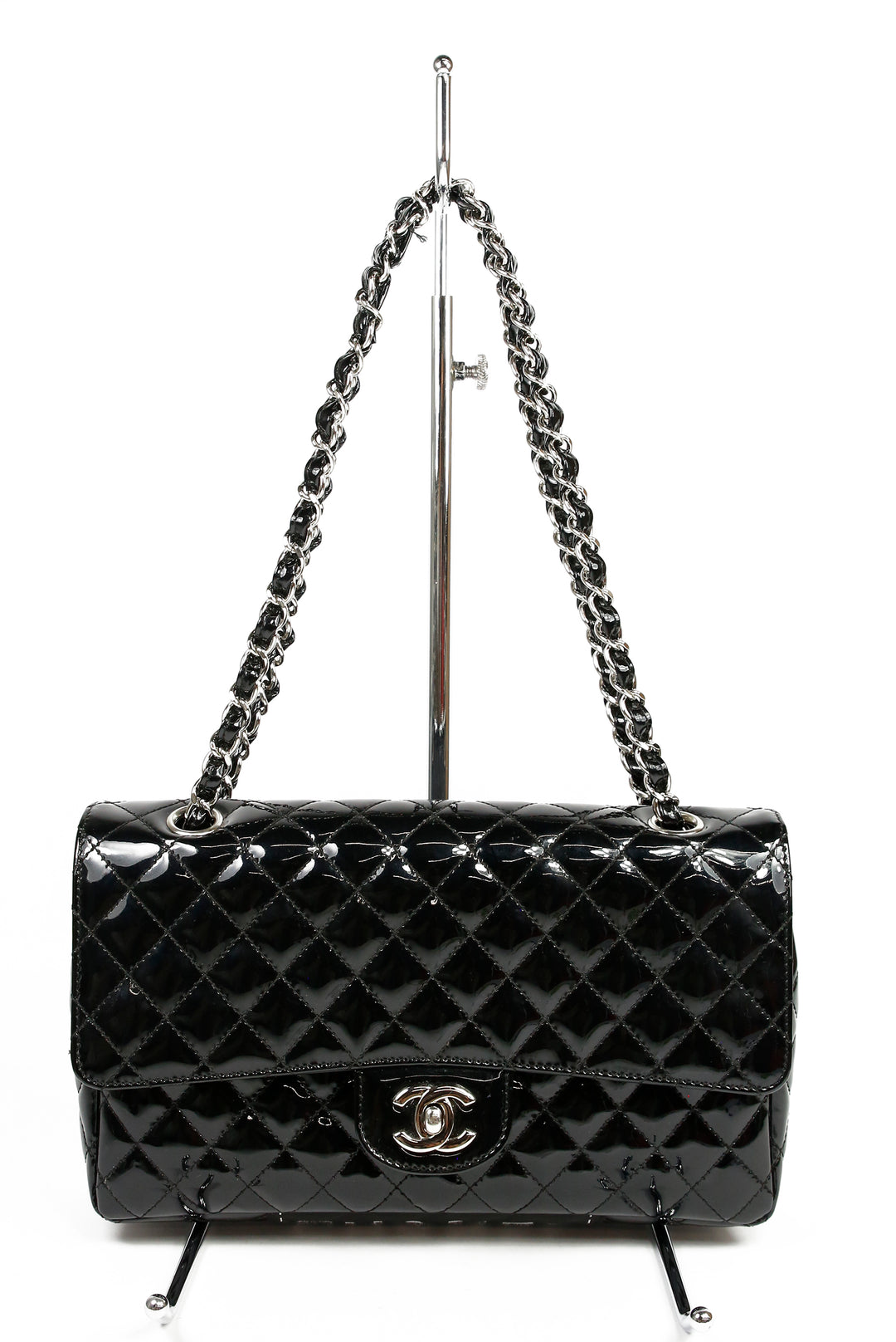 Chanel Black Quilted Patent Leather Medium Secret Label Flap Bag