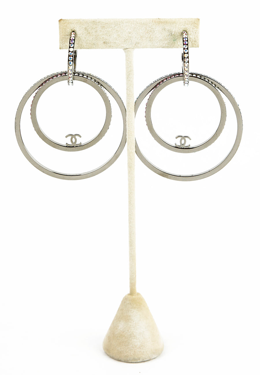 Chanel Pewter CC Double Loop Earrings