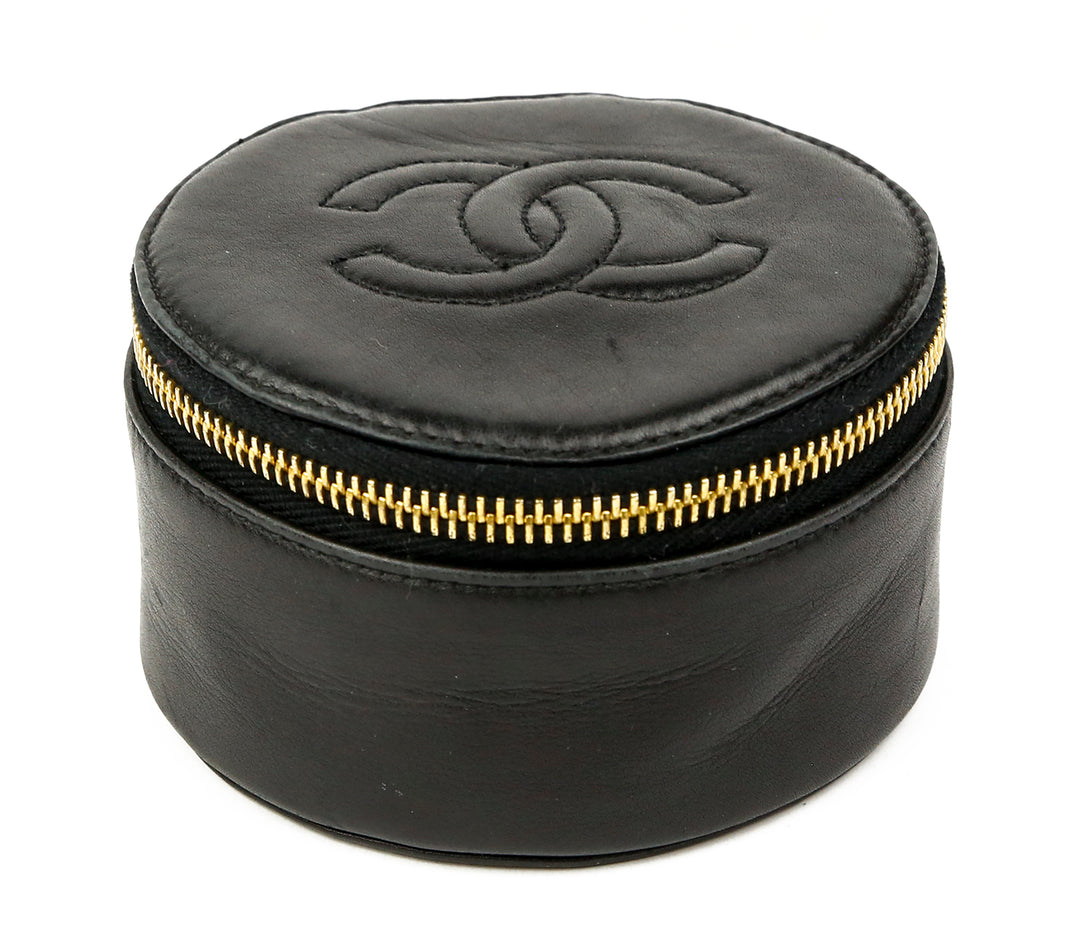 Chanel Black Lambskin Leather Vintage Jewelry Box