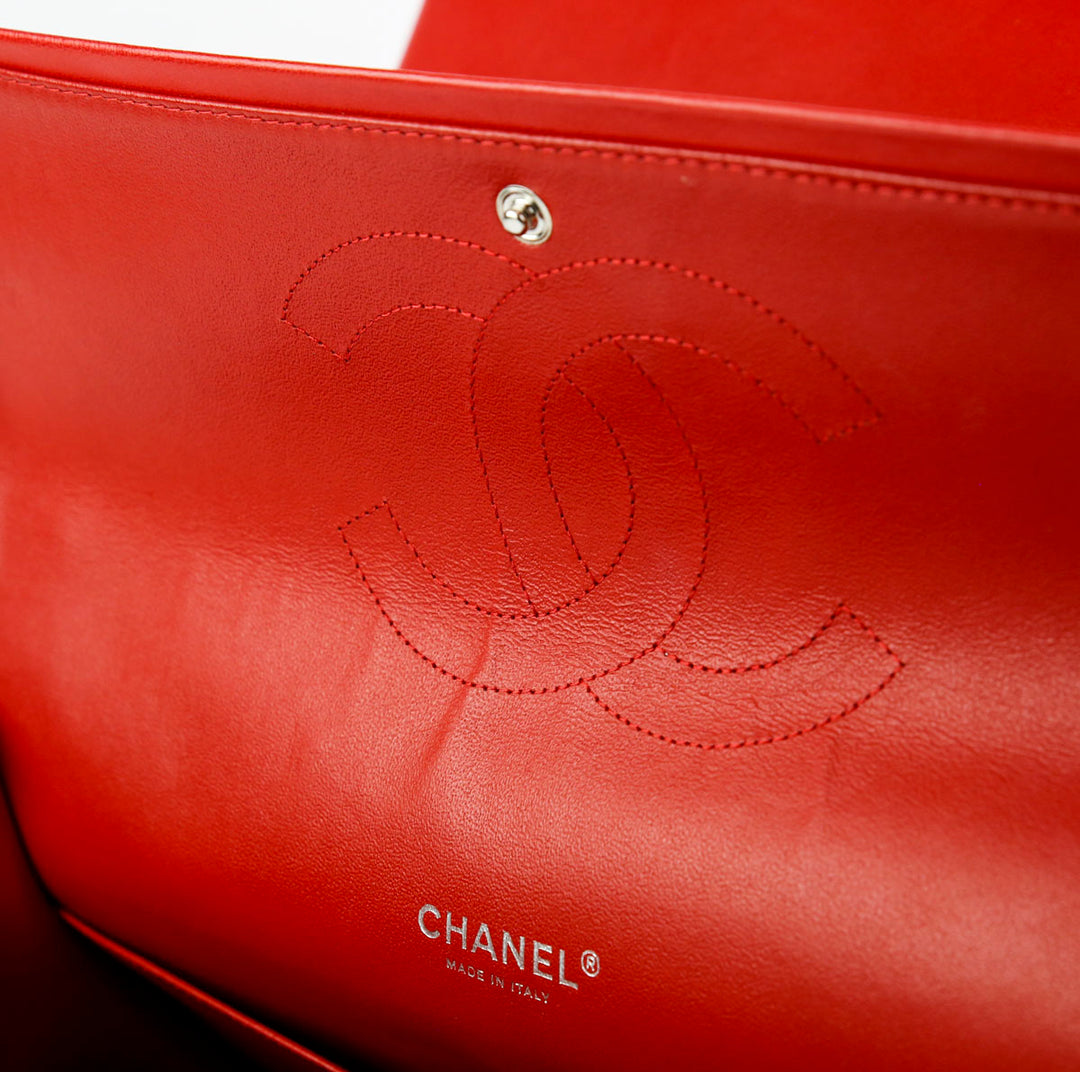 Chanel Red Quilted Lambskin Maxi Double Flap Shoulder Bag