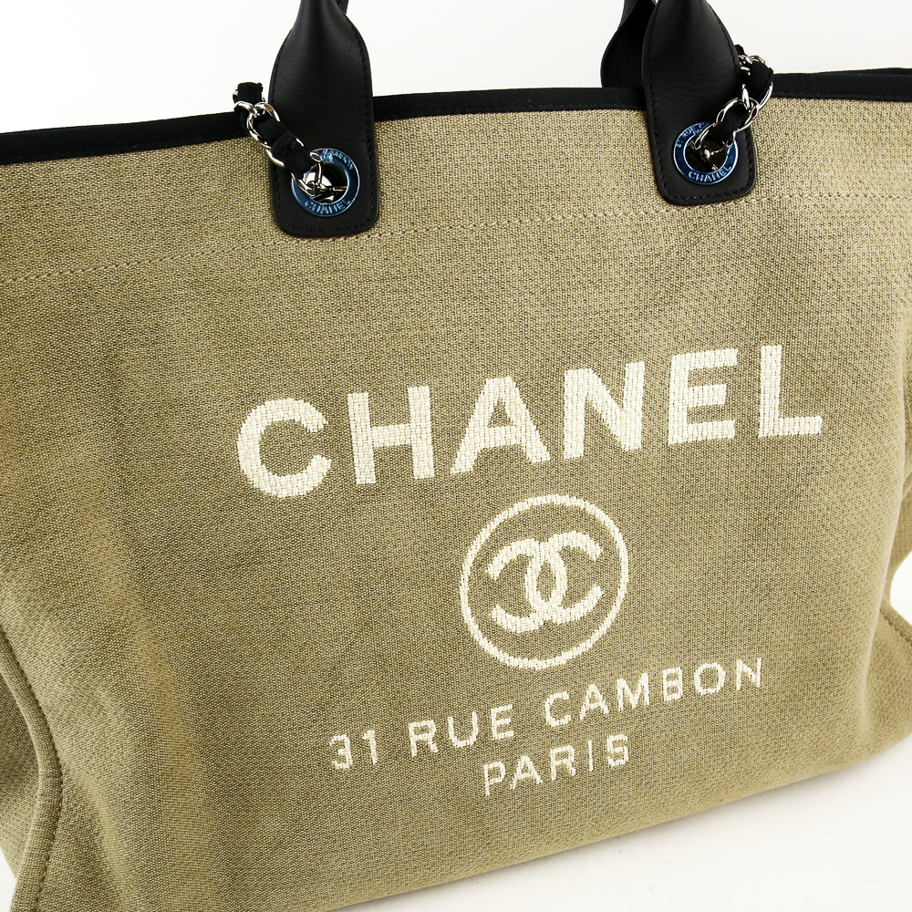 Chanel Extra Large Deauville Khaki Canvas Shopping Bag