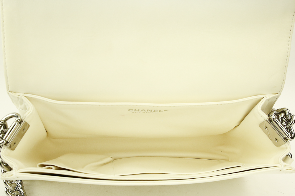 Interior view of Chanel Cream Embellished Medium Boy Bag