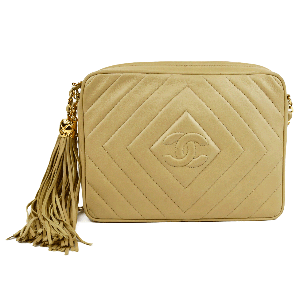 front view of Chanel Beige Quilted Lambskin Vintage Camera Bag