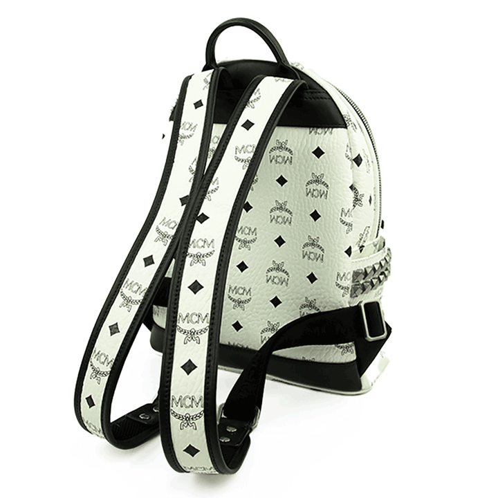 Back view of MCM White Visetos Coated Canvas Stark Backpack