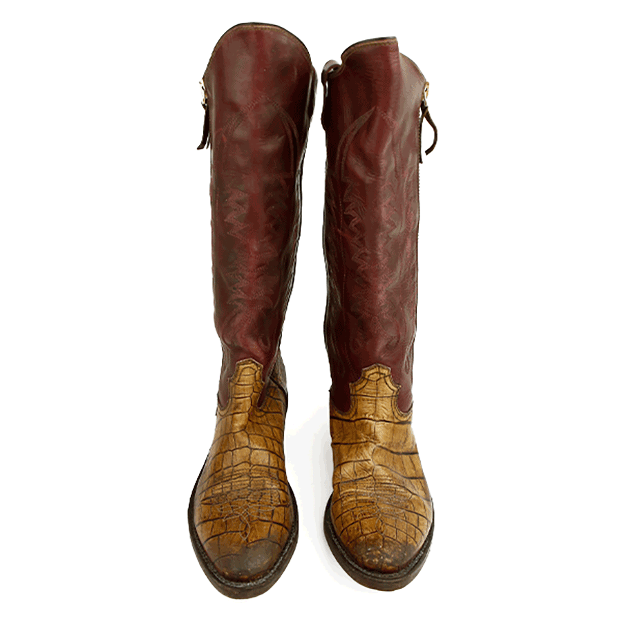 Front View of Golden Goose Embossed Leather Western Boots