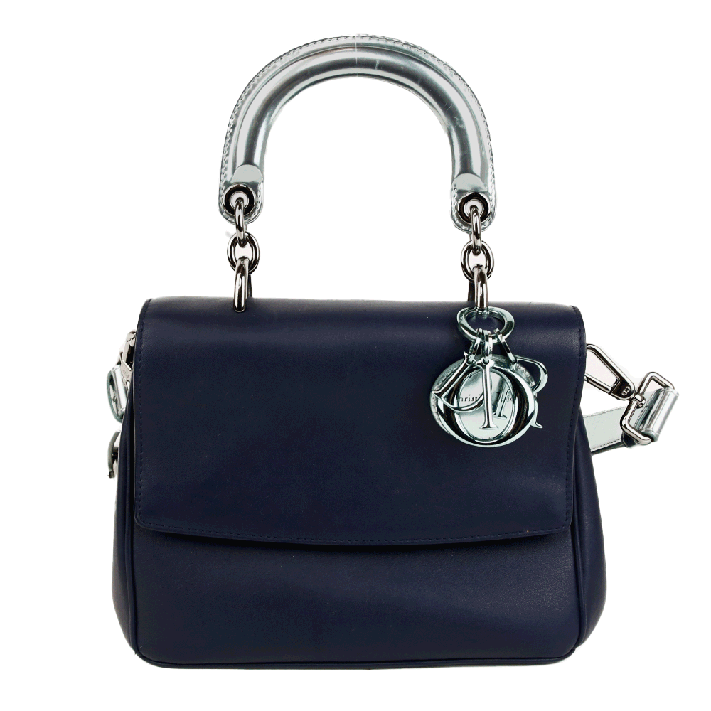 front view of Christian Dior Navy Leather Mini Be Dior Flap Bag