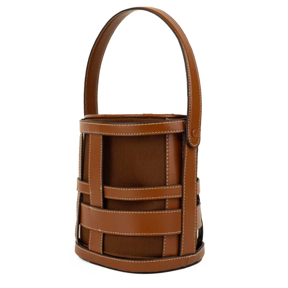 Staud Brown Leather Cut-Out Bucket Bag