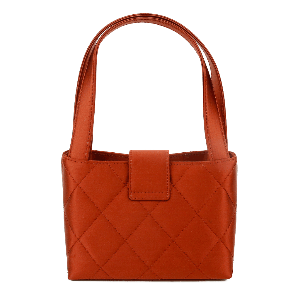 back view of Chanel Burnt Orange Quilted Satin Mini Handle Bag