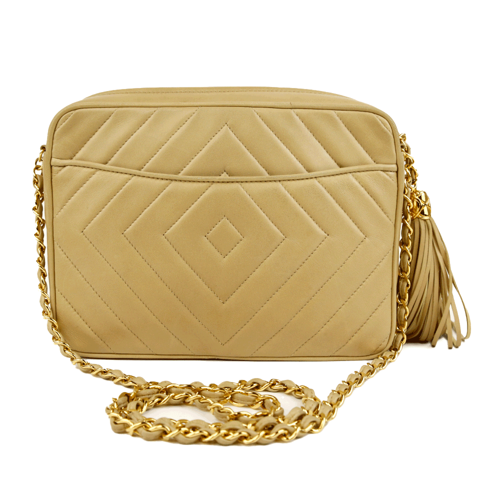 back view of Chanel Beige Quilted Lambskin Vintage Camera Bag