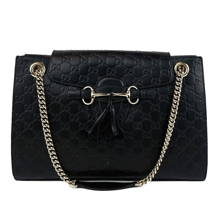 front view of Gucci Black Micro Guccissima Medium Emily Shoulder Bag