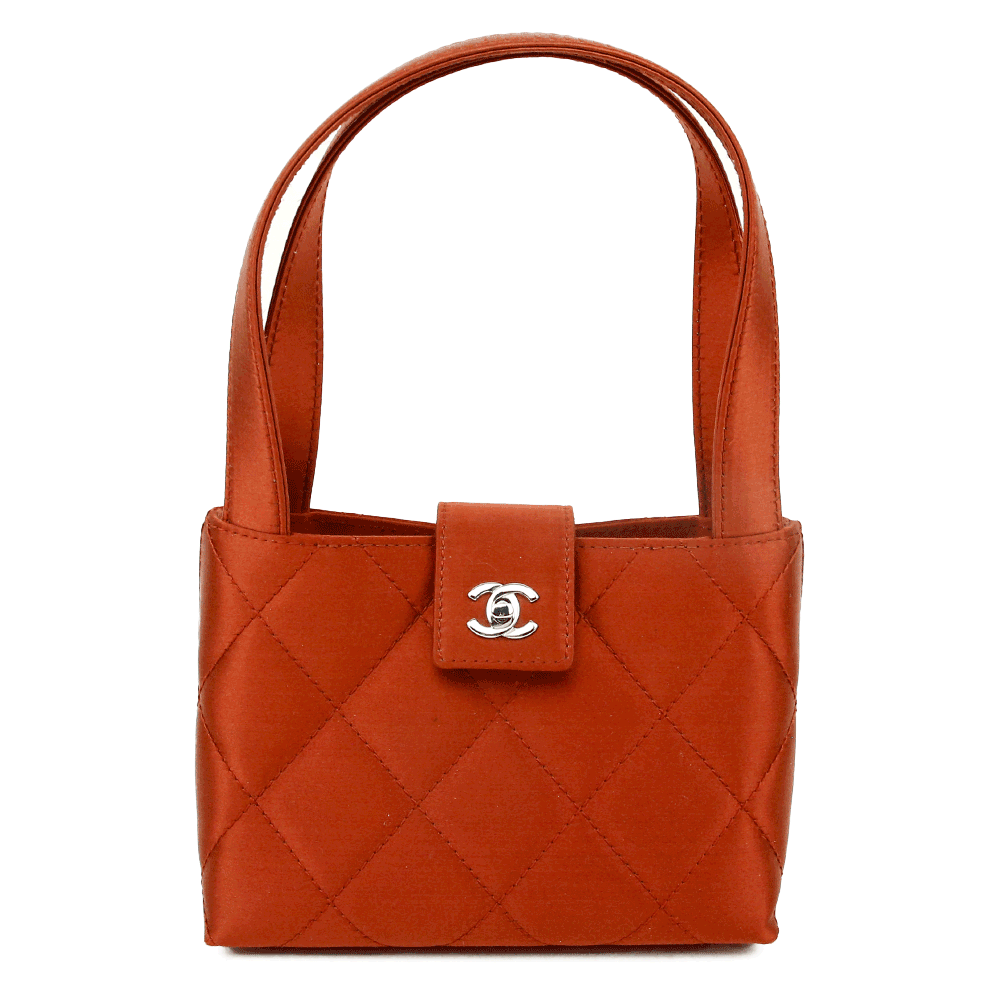 front view of Chanel Burnt Orange Quilted Satin Mini Handle Bag