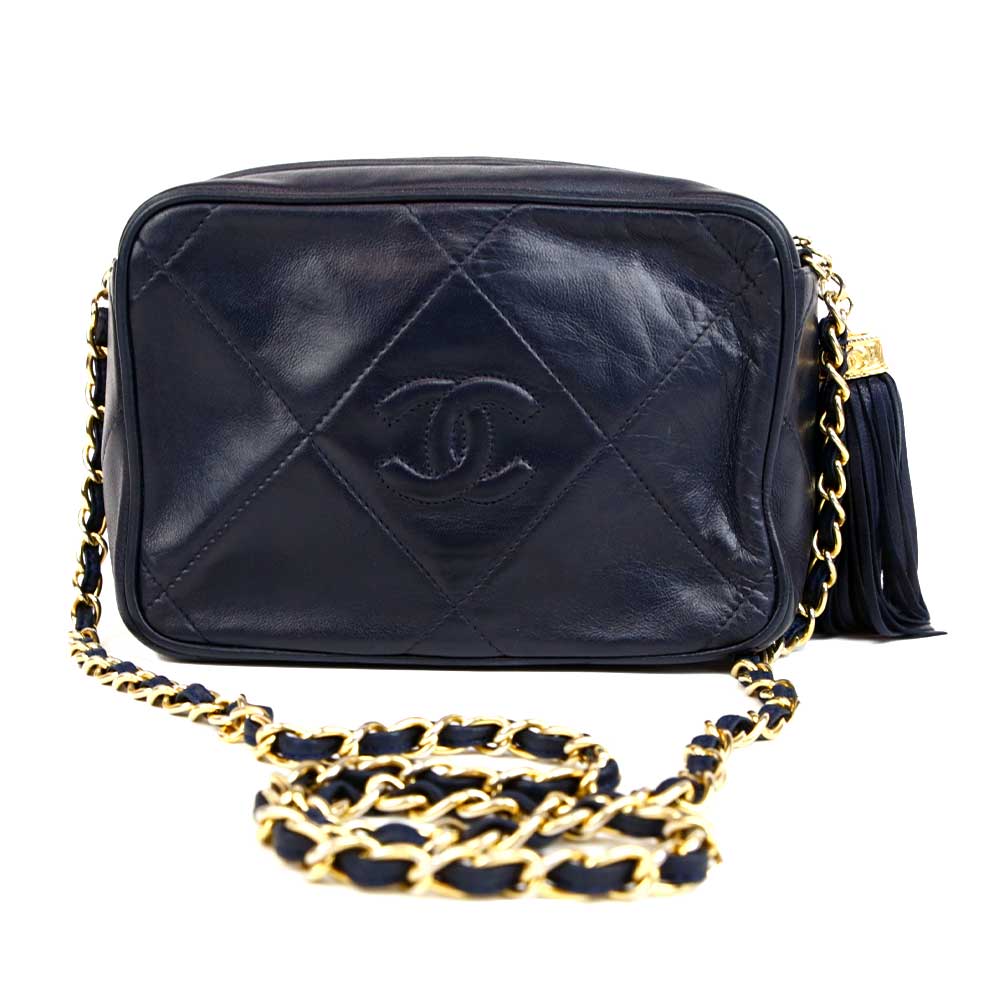 Chanel Navy Lambskin Leather Vintage Quilted Camera Bag