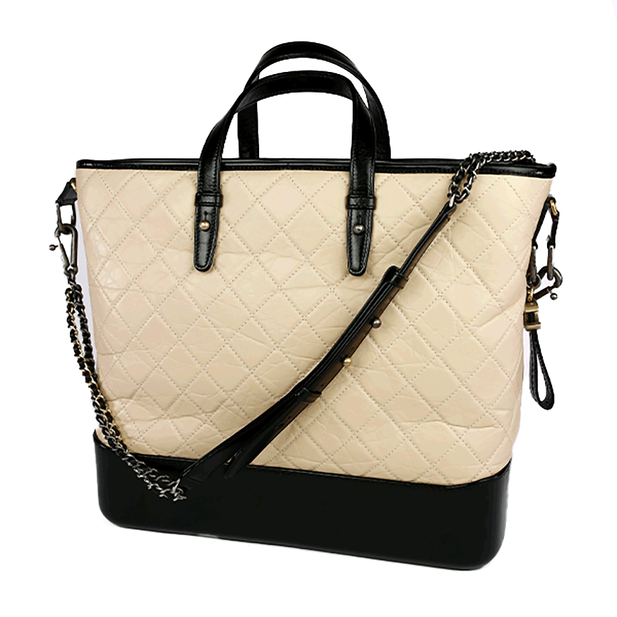 Back view of Chanel Nude Aged Calfskin Quilted Leather Large Gabrielle Tote