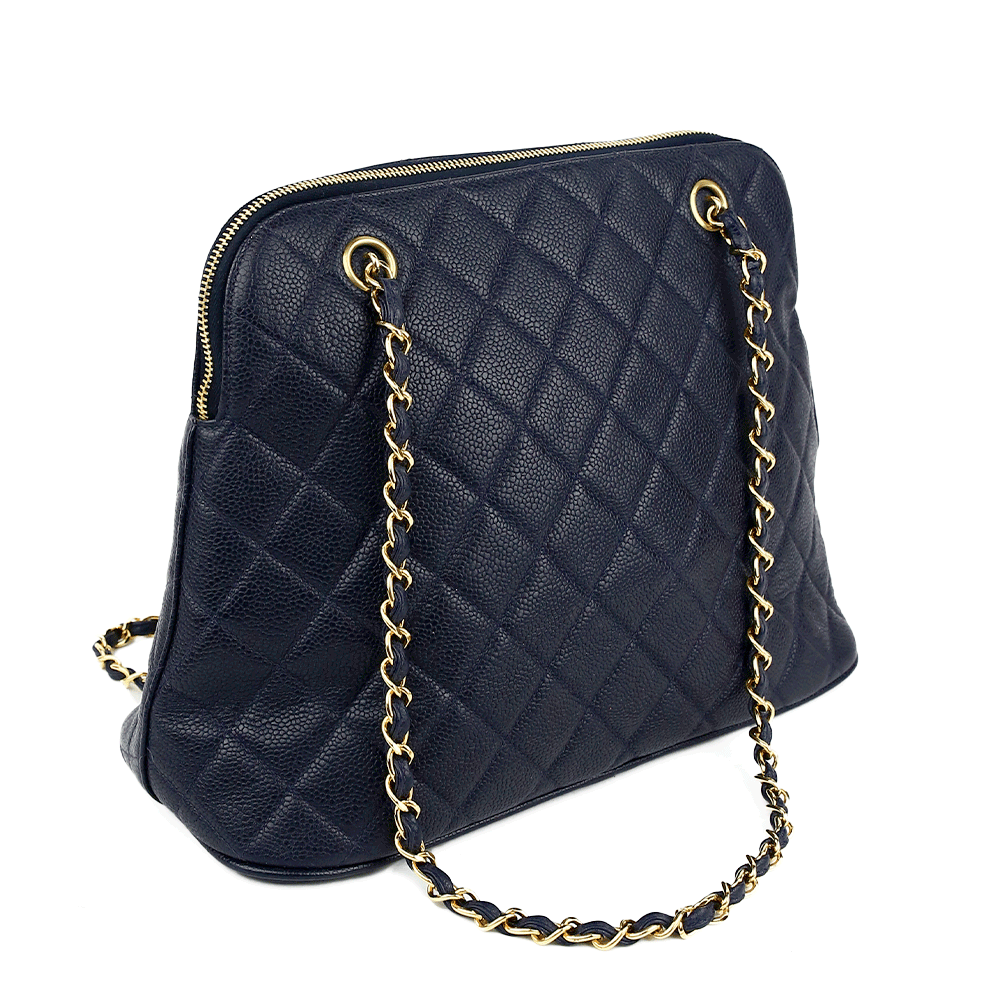 back view of Chanel Vintage Navy Caviar Quilted Dome Handbag