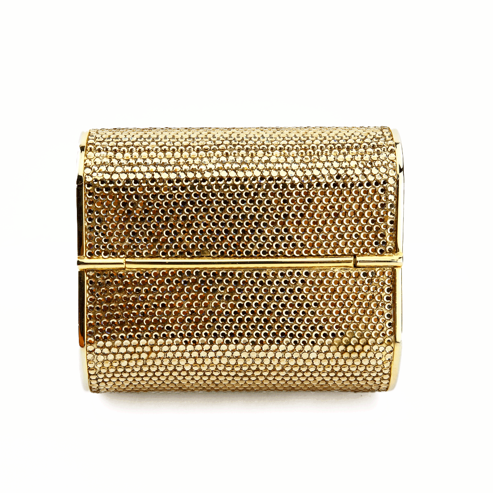 base view of Judith Leiber Minaudiere Gold Box Clutch