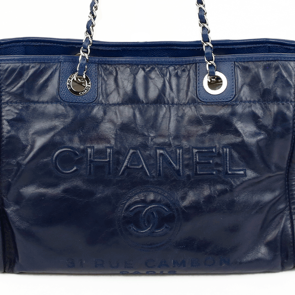 Chanel Small Glazed Calfskin Deauville Tote - Blue Totes, Handbags -  CHA879416