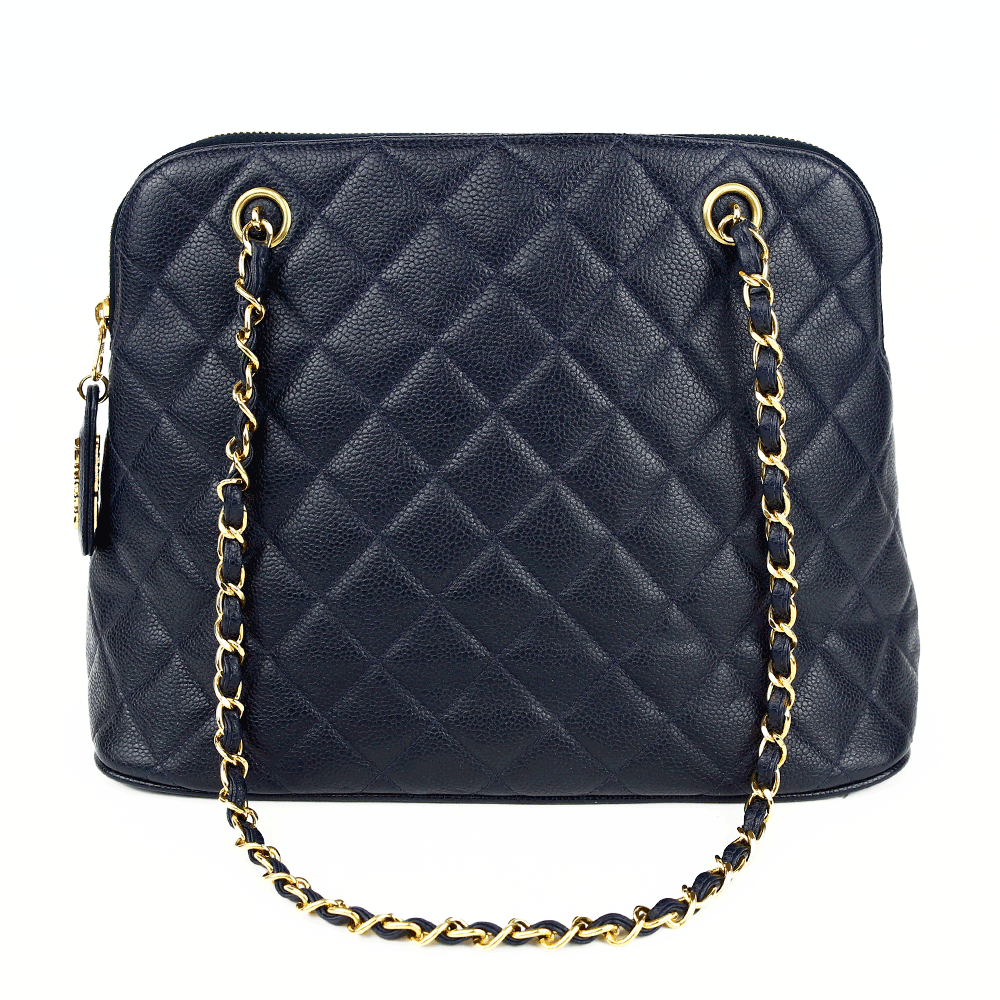front view of Chanel Vintage Navy Caviar Quilted Dome Handbag