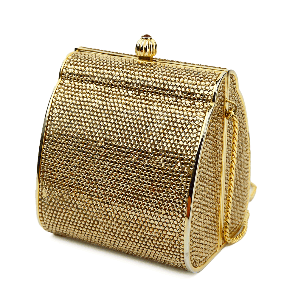 back view of Judith Leiber Minaudiere Gold Box Clutch