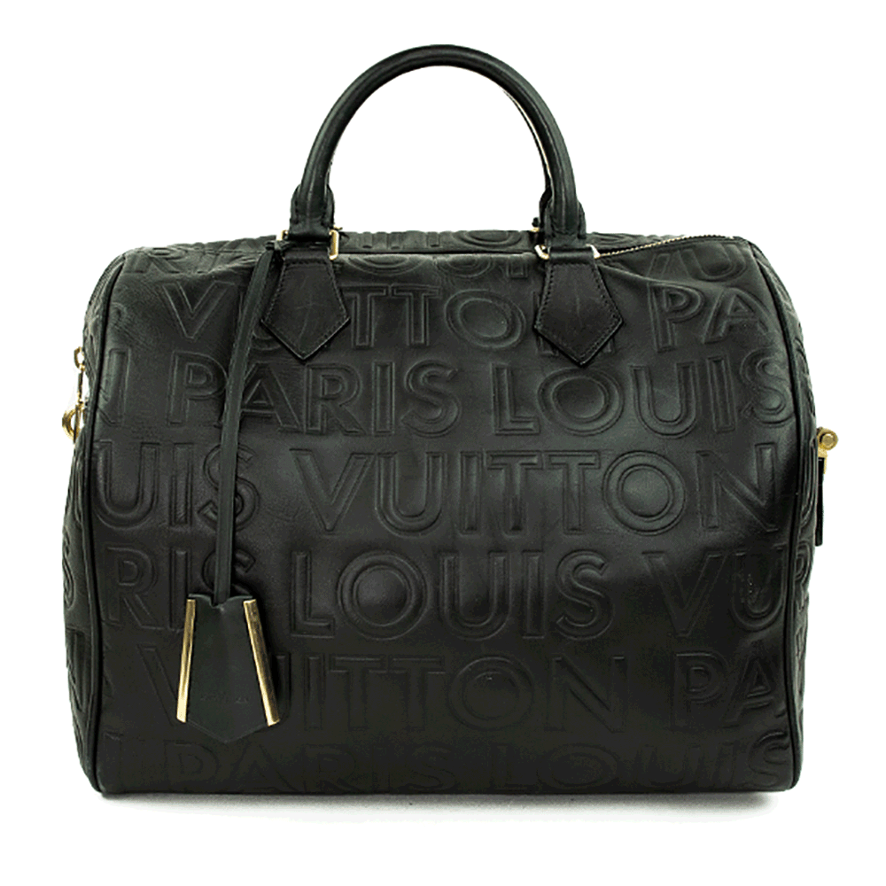 Front view of Louis Vuitton Speedy Cube 30 Black Calfskin Embossed Leather Satchel