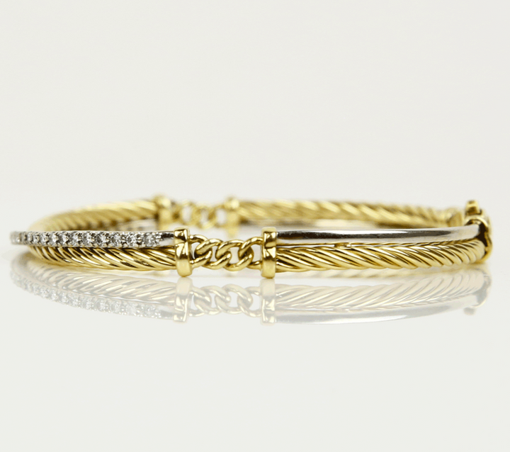 David Yurman 18K Yellow Gold Crossover Linked Bracelet With Pavé Diamonds