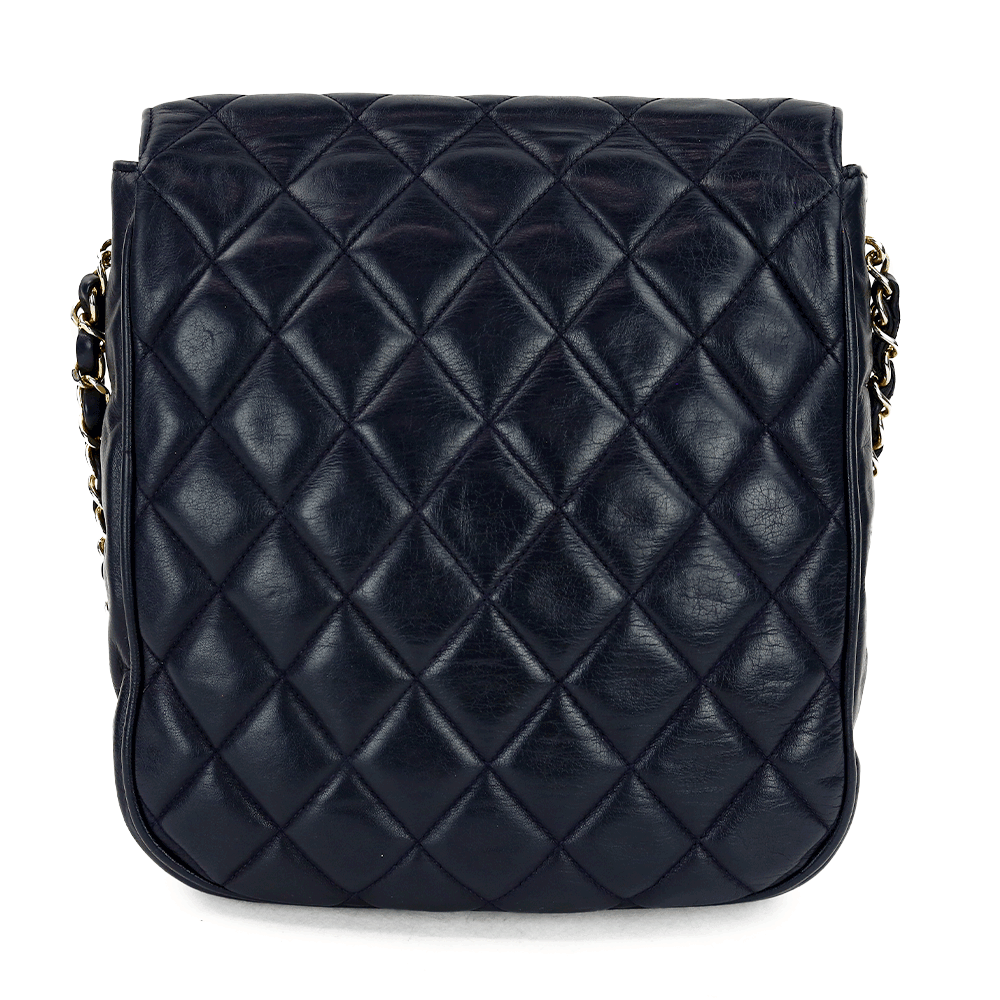 back view of Chanel Vintage Navy Quilted Lambskin Crossbody Bag