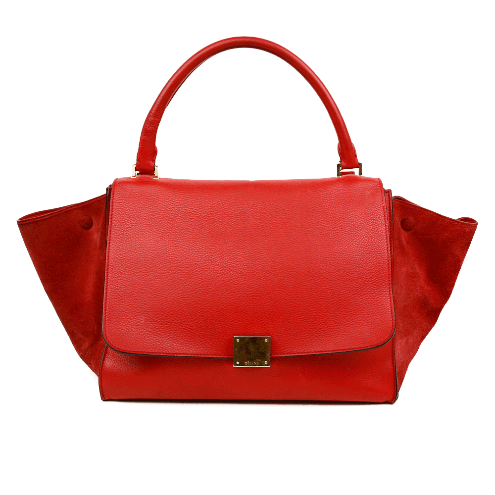 front view of Celine Red Leather & Suede Medium Trapeze Tote