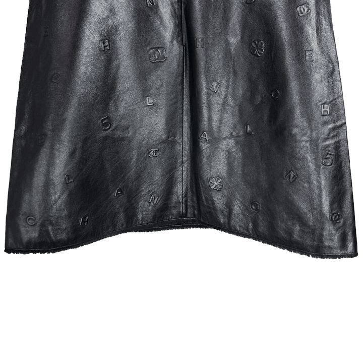 hemline view of Chanel Black Lambskin Leather Cap Sleeve Midi Dress