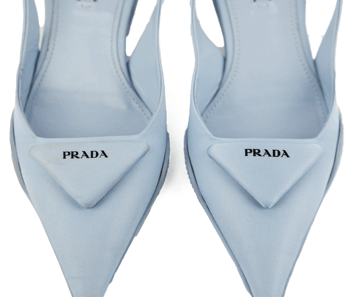 Prada Baby Blue Nylon Triangle Logo Slingback Pumps