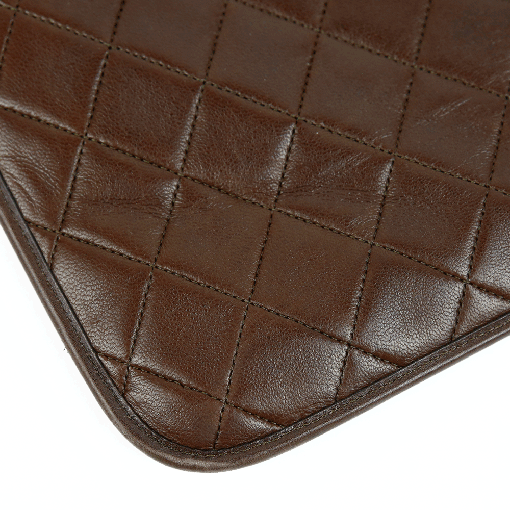 Chanel Vintage Brown Quilted Leather Flat Shoulder Bag