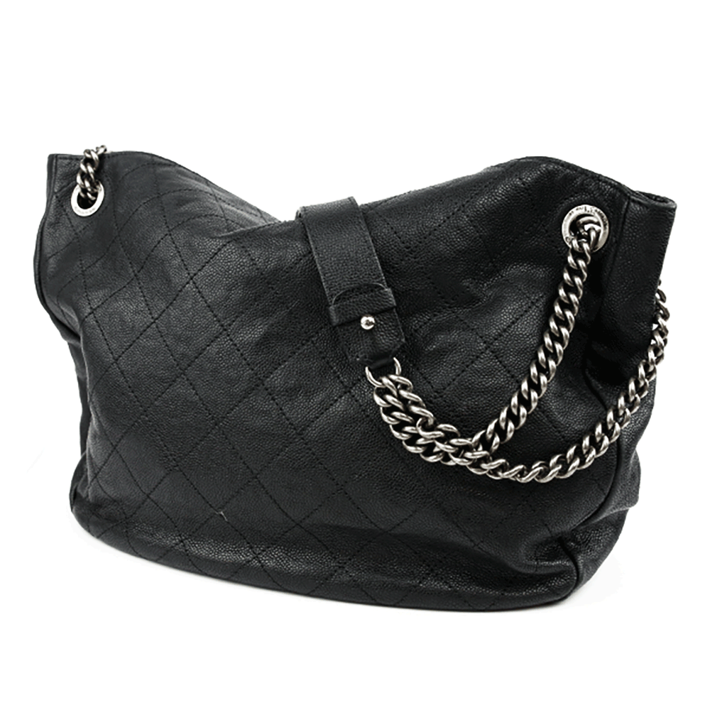 Back view of Chanel Black Caviar Leather Simply CC Hobo Bag