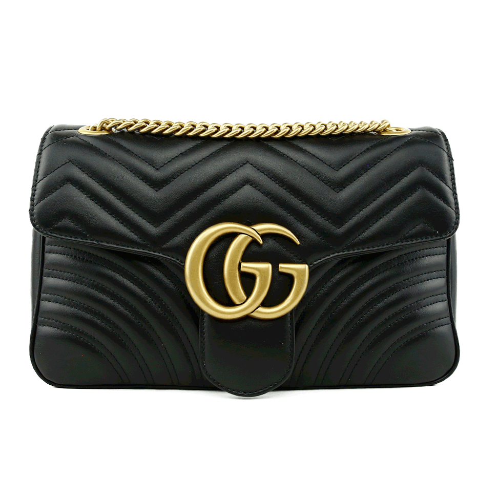 front view of Gucci Black GG Marmont Medium Matelasse Shoulder Bag