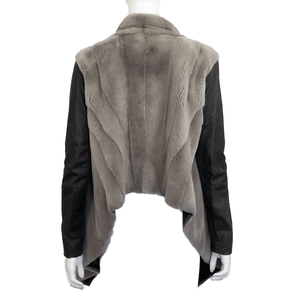back view of Rick Owens Gray Sheared Mink Leather Jacket