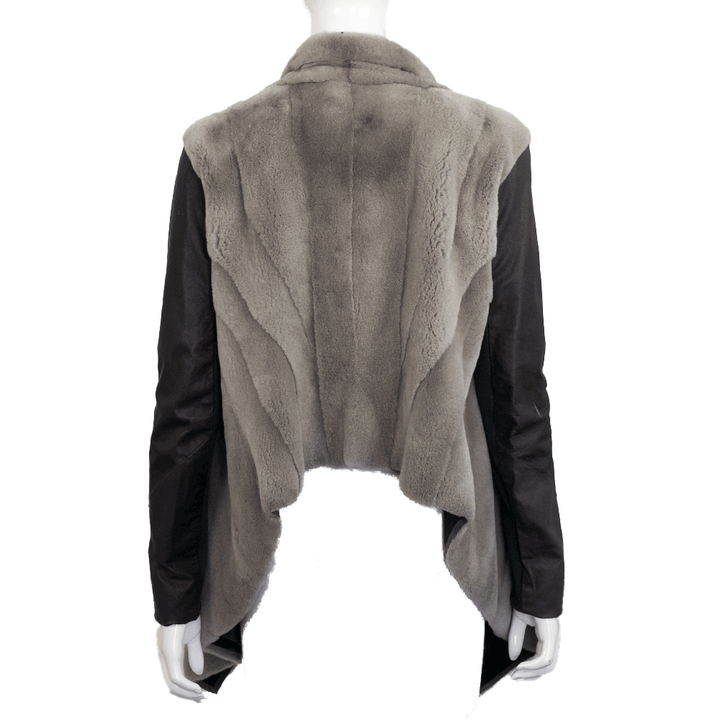 back view of Rick Owens Gray Sheared Mink Leather Jacket