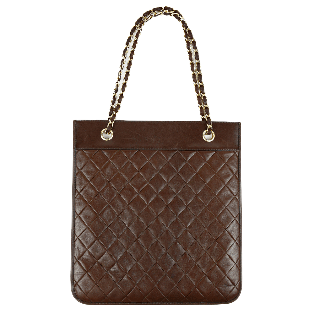 back view of Chanel Vintage Brown Quilted Leather Flat Shoulder Bag