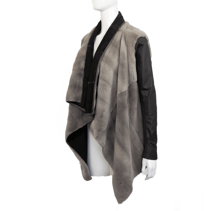 side view of Rick Owens Gray Sheared Mink Leather Jacket